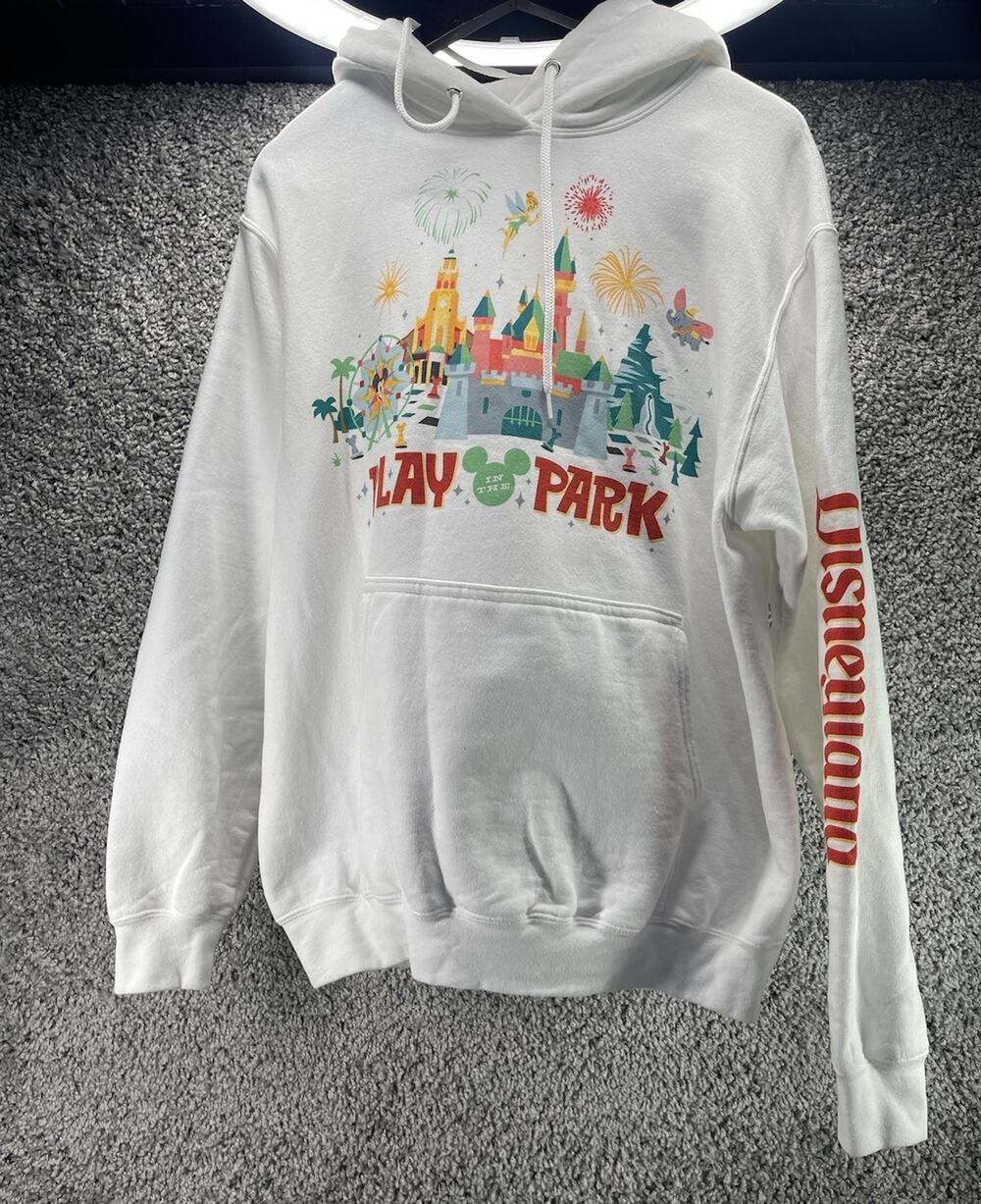Disney Play In The Parks Pull Over Drawstring White Hoodie Adult Medium